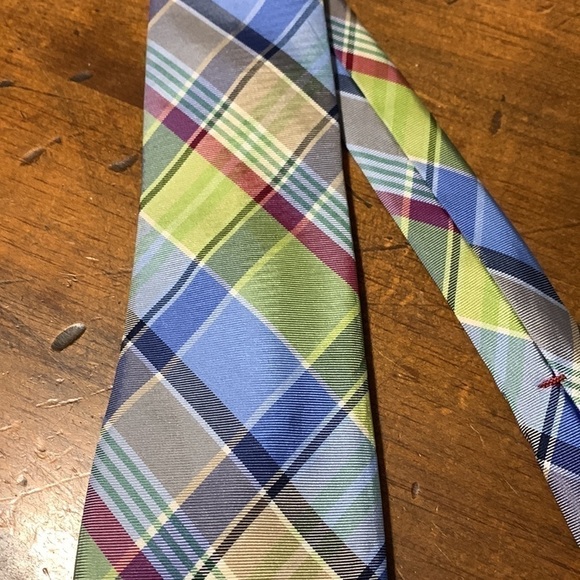 Tommy Hilfiger multicolored pastel plaid silk necktie - Picture 9 of 10
